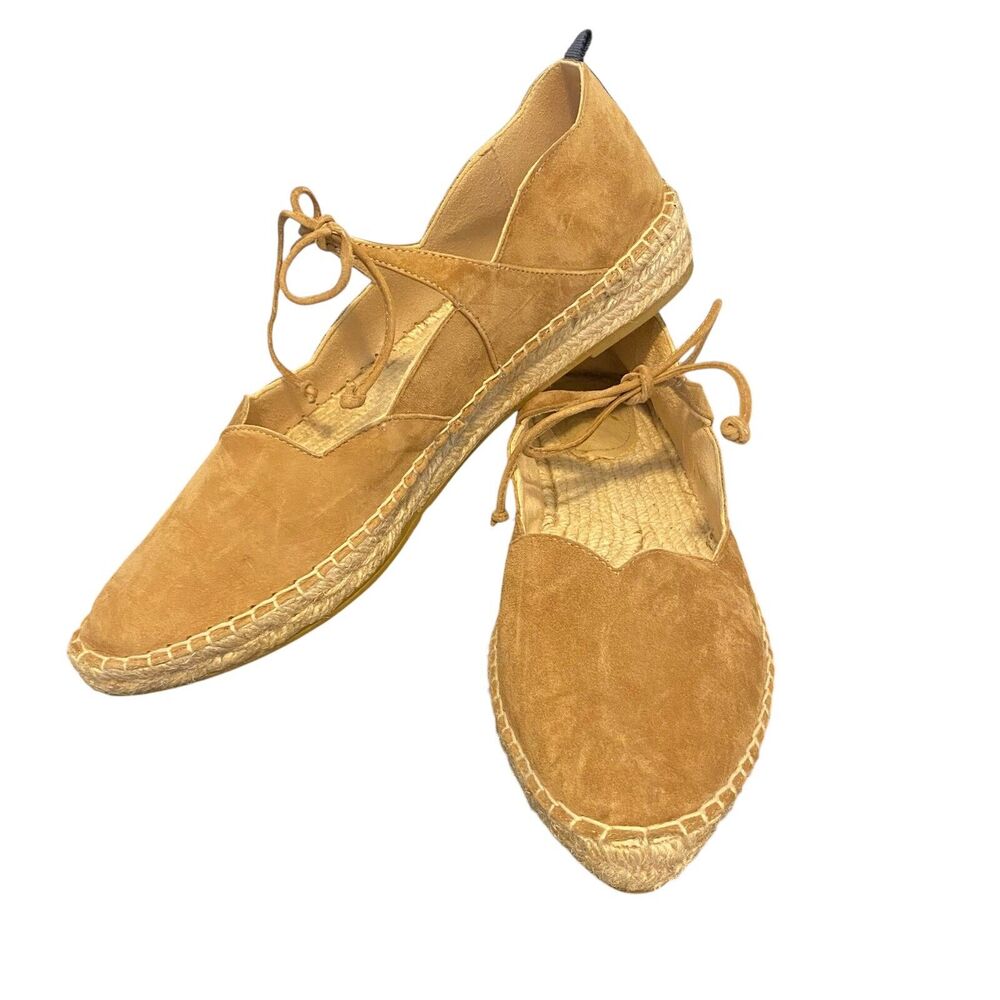 Boden Suede Neutral Tie Strap Espadrilles Sandals Sz 41 Boho Cottagecore Prairie